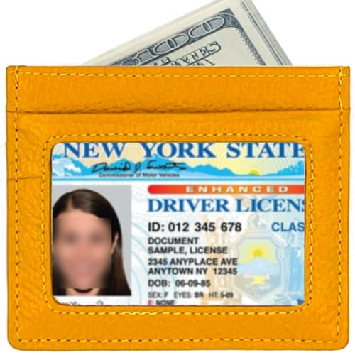 RFID Protect Slim Minimalist Pocket Leather Wallet Card Holder - Yellow - color: Original / Yellow