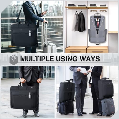 RAINSMORE Garment Bags for Travel, Carry On Suit Bag, Hanging Clothes, Men - color: Black