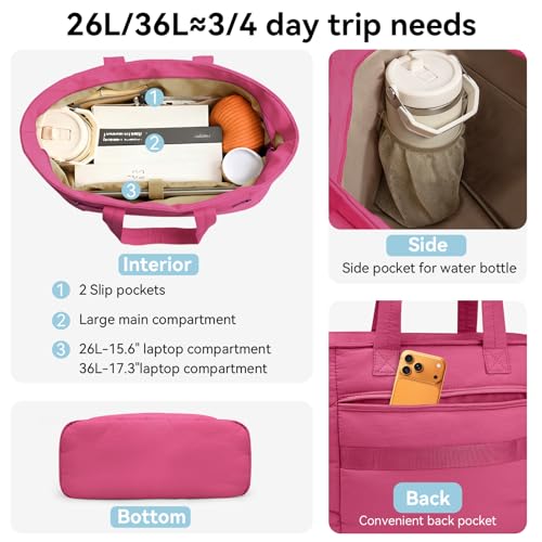PASMAN Puffer Tote Bag for Women - Nurse Bag with Bottle Pocket - color: Rose, size: Large