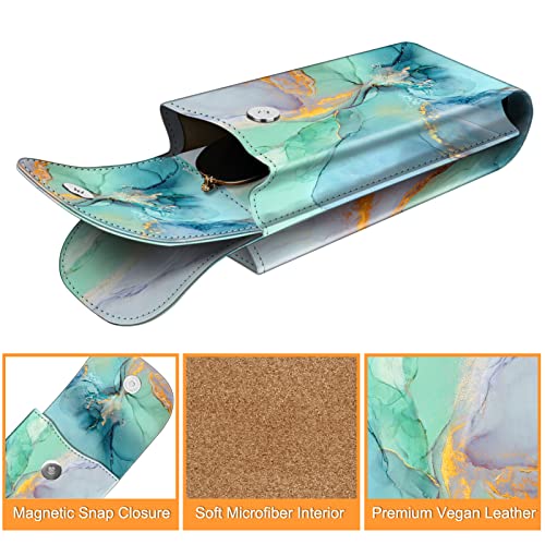 FINTIE Double Glasses Case with Carabiner Hook, Vegan Leather Eyeglass Case - color: Emerald Marble