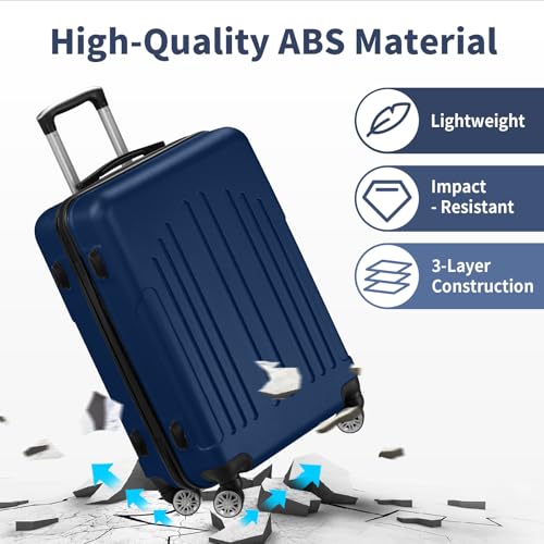 Karl home Luggage Sets 3 Piece, ABS Hardside Suitcase Set with Double Spinner Wheels & TSA Lock for Travel Business, 3-Piece Set (20/24/28), Navy Blue - color: Navy Blue, size: 3 Piece Set (20/24/28 Inch)