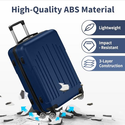 Karl home Luggage Sets 3 Piece, ABS Hardside Suitcase Set with Double Spinner Wheels & TSA Lock for Travel Business, 3-Piece Set (20/24/28), Navy Blue - color: Navy Blue, size: 3 Piece Set (20/24/28 Inch)