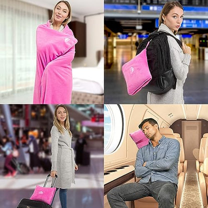 BlueHills Premium Soft Travel Blanket Pillow 2-in-1 Combo Plane Cute - Pink - color: Pink-1pk-t004