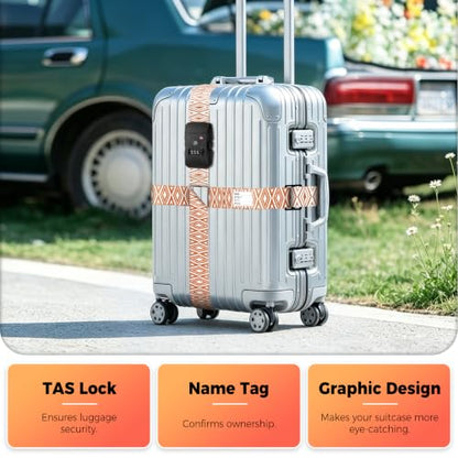 Veki Cross Luggage Straps, TSA Approved with Lock, Brown Diamond, 1pc - color: Cross Brown Diamond