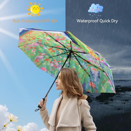 Van Gogh Folding Umbrella, Travel Umbrella with Starry Night Design, Auto Open & Close - Portable Compact Umbrella - Lightweight & Packable for Women & Men - color: Bauerngarten