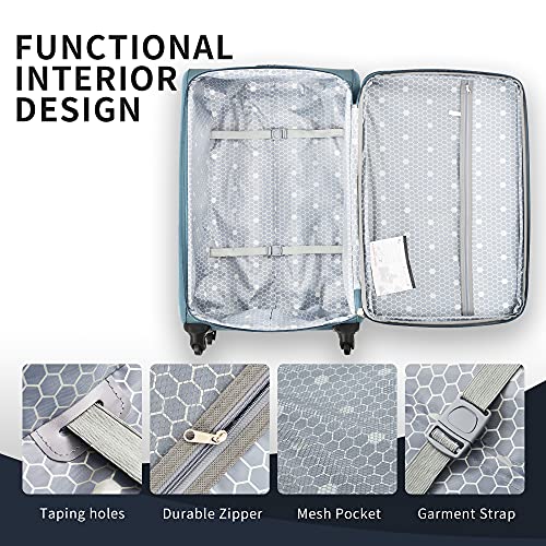 Merax Softside Luggage Set, Travel Suitcase Expandable Lightweight 3 Piece - color: Blue Green-22/26/30