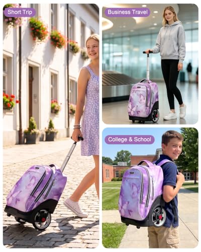 NEW TILAMI 19 Inch Rolling Backpack for School Stair-Climbing, Butterfly - color: Purple Butterfly