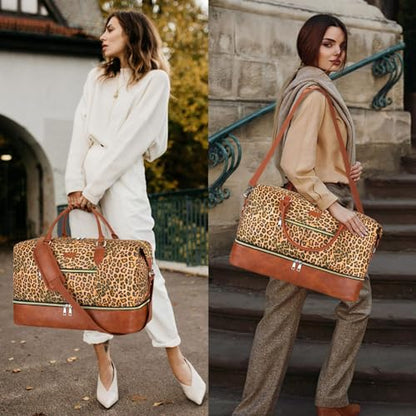 ITIEZY Weekender Bag for Women 21.5" Travel Duffel Large Carry On Bag 3PCS - color: 4-Leopard print