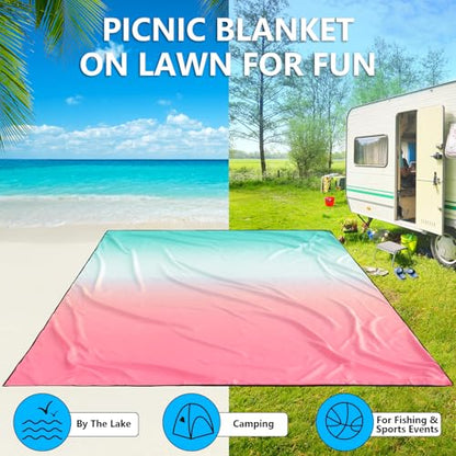 AISPARKY Beach Blanket Waterproof Sandproof,Extra Large,Picnic Blankets - color: Gradient - Pink Green, size: 6'11" x 6'7"