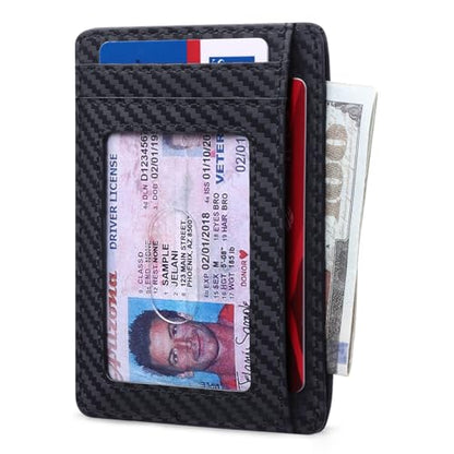 RUNBOX Slim Wallet for Men and Women, RFID Blocking Leather Card Holder - color: Matte Carbon Black