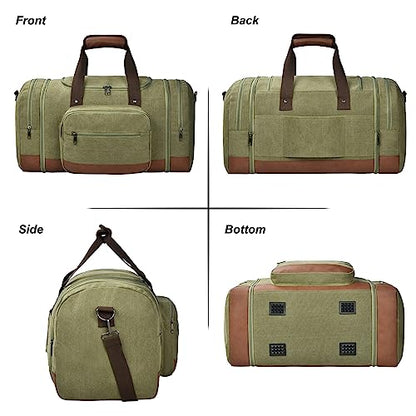 Litvyak 50L Canvas Duffle Bag for Travel Weekender Gym Overnight Carry-on - color: Army Green