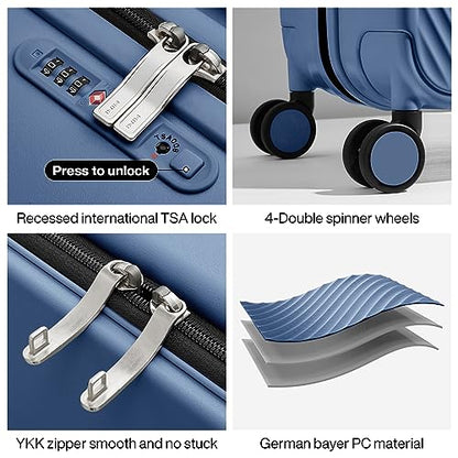 mixi Carry On Luggage Airline Approved 20'' Lightweight Luggage Wide Handle PC Hardshell Suitcases with Spinner Wheels & TSA Lock, Sapphire Blue - color: Sapphire Blue, size: 20-inch Standard