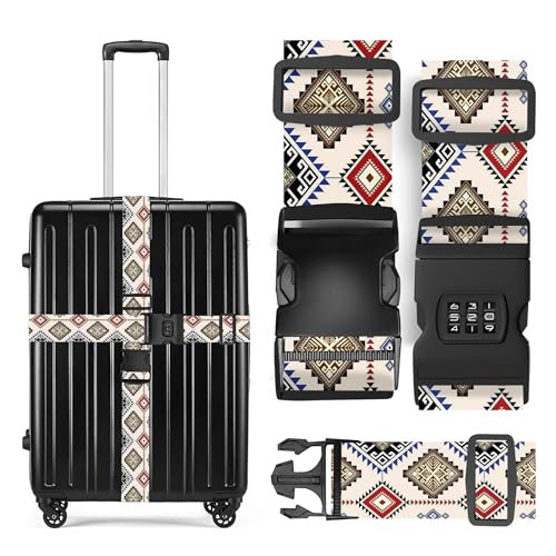 2 Pack Luggage Straps, Adjustable Cute Printing with Combination Lock Luggage Straps for Women Men Travel School Business Trips-Boho - color: Boho