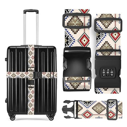 2 Pack Luggage Straps, Adjustable Cute Printing with Combination Lock Luggage Straps for Women Men Travel School Business Trips-Boho - color: Boho