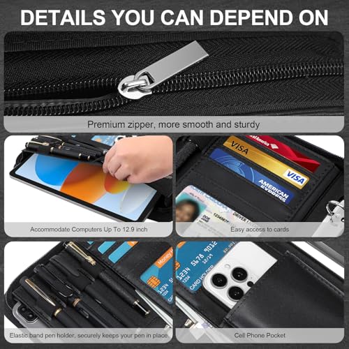 IVGHV Portfolio Binder, Vegan Leather Padfolio Organizer with Zipper, Black - color: Modernblack