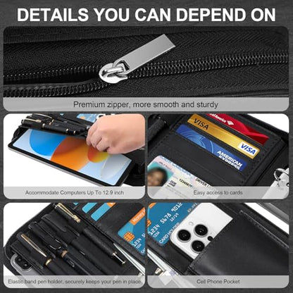 IVGHV Portfolio Binder, Vegan Leather Padfolio Organizer with Zipper, Black - color: Modernblack