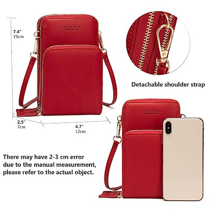 myfriday Small Cell Phone Crossbody Bag, Multi-pocket & 6 Card Slots - color: A-red