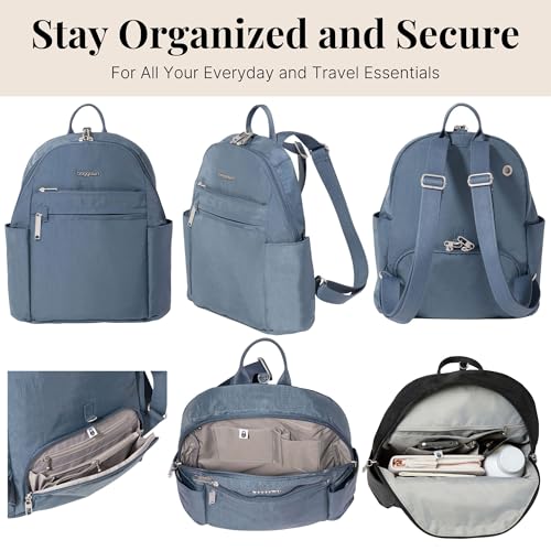 Baggallini Securtex® Anti-theft Vacation Travel Backpack 10x13 Slash-Resistant Nylon Daypack w/RFID - color: Mist