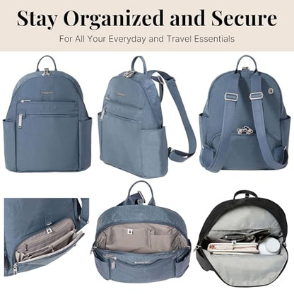 Baggallini Securtex® Anti-theft Vacation Travel Backpack 10x13 Slash-Resistant Nylon Daypack w/RFID - color: Mist