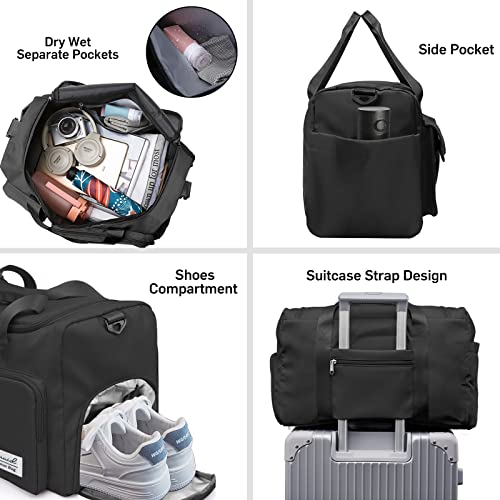 Suruid Gym Bag with Shoe Compartment, Sports Duffle Bag for Women, Black - color: Black