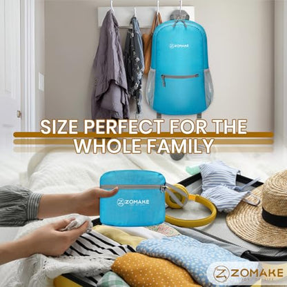 ZOMAKE Lightweight Packable Backpack, Foldable Small Travel Day Pack - color: Light Blue