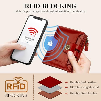 Leather Wallet Women,RFID Blocking Womens Wallet Bifold Compact Card Holder Small Wallet for Women with Removable ID Window Winered - color: b2-winered