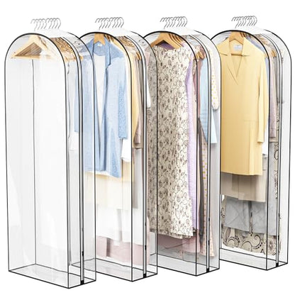 Liuoud Clear Garment Bags for Hanging Clothes 10” Gusseted, 4 Pack, 60” - color: Clear, size: 60 inch