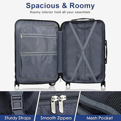 Luggage Sets Hardside Lightweight Suitcase with Spinner Wheels TSA Lock, 3-Piece Set (20/24/28) - color: NavyBlue