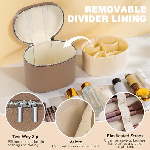 Makeup Bag Vanity Case Cosmetic Bag with Removable Divider Travel Toiletry Bag for Women Portable Make up Box Organizer, Khaki - color: Khaki