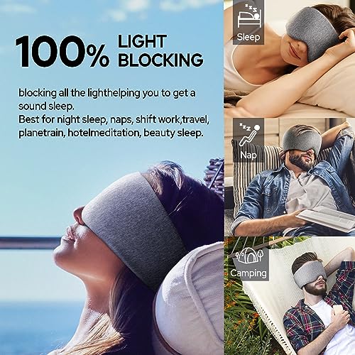 Cotton Sleep Eye Mask for Men and Women, 100% Blocking Light Sleeping Mask - color: Grey