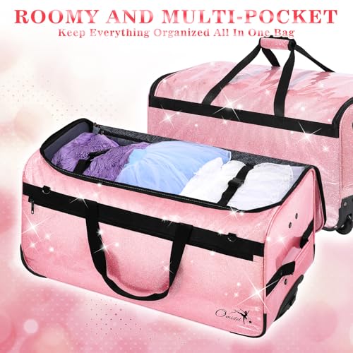 Dance Bag with Garment Rack and Curtain, 23" Dance Competition Duffle Bag | Glitter Waterproof Fabric | Portable Dance Changing Room Suitcase for Dancers, Athletes and Cheerleaders - color: 23" Glitter Pink