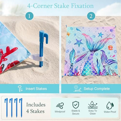 Mermaid Beach Blanket, Large 79" x 83" Sandproof Water-Resistant Beach Mat - color: Mermaid