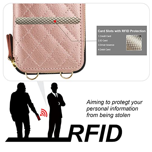 Bocasal Crossbody Wallet Case Card Holder for iPhone 14 Pro Max Rose Gold - color: Rose Gold