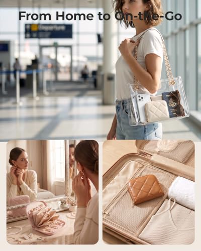 BAGSMART Travel Jewelry Case, Leather Zip for Rings Necklaces - color: 2-Light Beige, size: Small