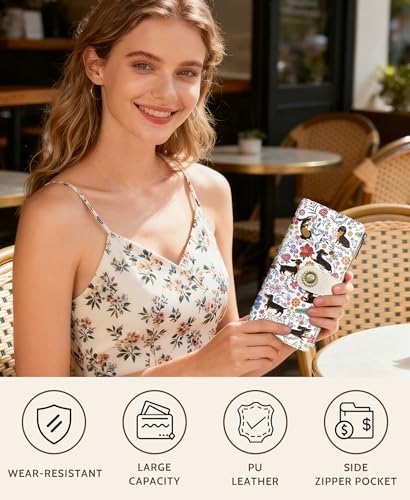GIANCOMICS Dachshunds Dog Women Wallet RFID, Cute Credit Card Holder Bifold - color: Dachshunds Flowers