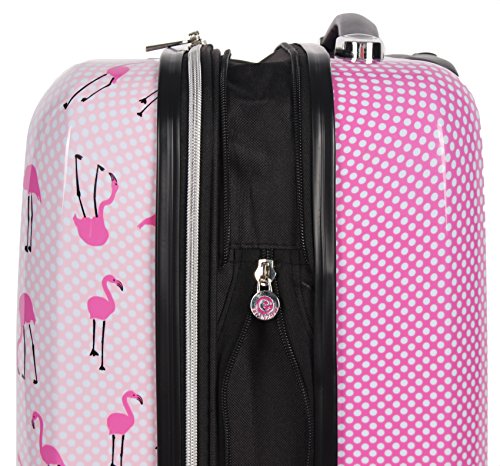 Betsey Johnson 30 Inch Checked Luggage Collection - Expandable Scratch Resistant (ABS + PC) Hardside Suitcase - Designer Lightweight Bag with 8-Rolling Spinner Wheels - color: Flamingo Strut