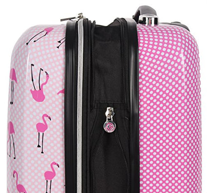 Betsey Johnson 30 Inch Checked Luggage Collection - Expandable Scratch Resistant (ABS + PC) Hardside Suitcase - Designer Lightweight Bag with 8-Rolling Spinner Wheels - color: Flamingo Strut