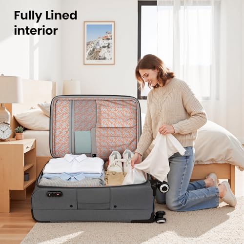 30'' Suitcase w/Double Spinner Wheels,TSA LOCK,Expandable - color: Grey, size: Checked-Large 30-Inch