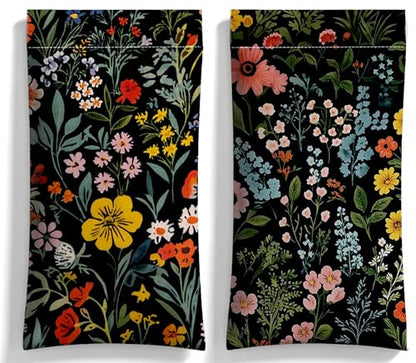 Eyeglasses Sunglasses Case PU Soft Squeeze Top Glasses Pouch for Women Floral Pattern Portable Anti Scratch - color: Wildflowers