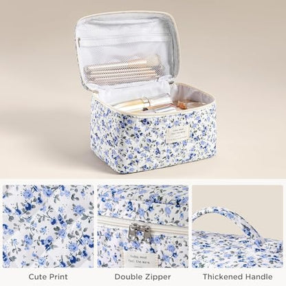 HBselect Quilted Makeup Bag, 3Pcs Cotton Large Travel Makeup Bags Organizer - color: A-3PCS-Floral 42