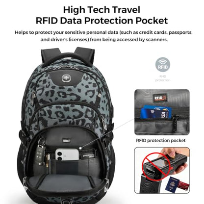 Swissdigital Design Backpack for Men with USB Charging Port SD803-101 - color: Gray Leopard