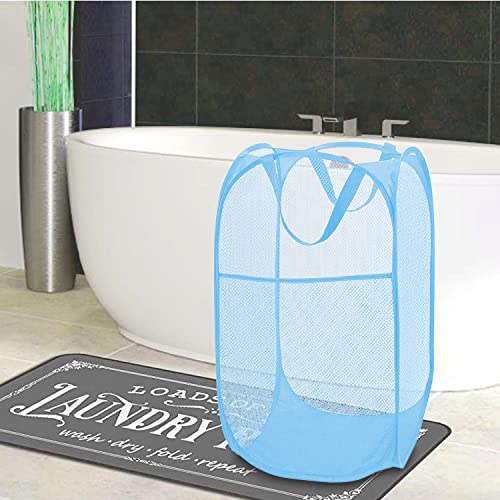BATTOO Deluxe Strong Mesh Pop up Laundry Hamper Basket with Side Pocket Foldable Hamper for Laundry Room, Bathroom, Kids Room, College Dorm or Travel Light Blue - color: Light blue