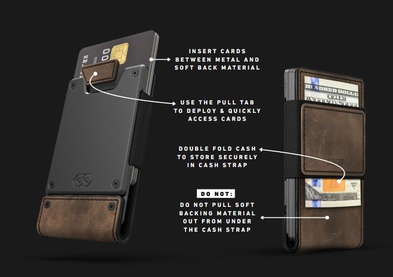 PROOF Slim Minimalist Wallets for Men | Leather & Metal | RFID Wallet - color: Saddle Brown