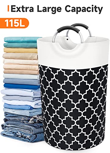 Large Laundry Basket, 115L Tall Collapsible Hamper with Handles, Black - color: Black, size: 115l