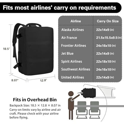 Travel Carry On Backpack for Women, TSA Approved 15.6" Laptop Daypack - color: Black, size: Large
