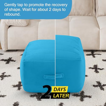 MeMoreCool Square Pouf Ottoman Foot Rest 20x20x15 Inches, Blue - color: Striped Blue
