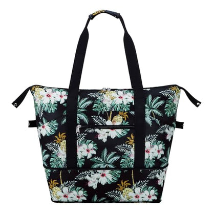 Expandable Duffel Bag for Women with Trolley Sleeve/Wet Pocket Weekender Travel Tote Large Carry On Overnight Luggage - color: Palm Tree