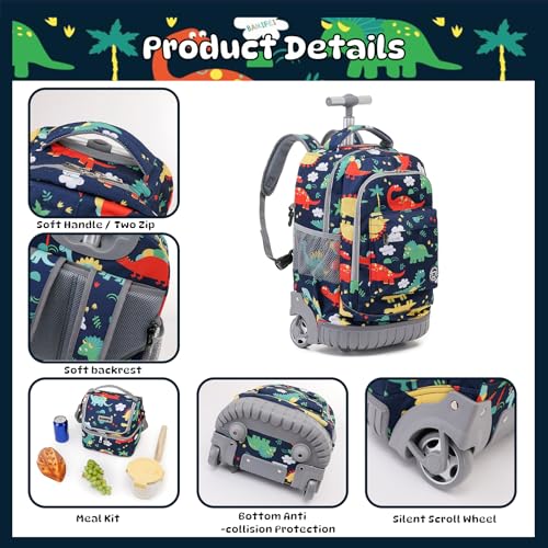 Kids Rolling Backpack Set 18" Roller Bag - Dinosaur