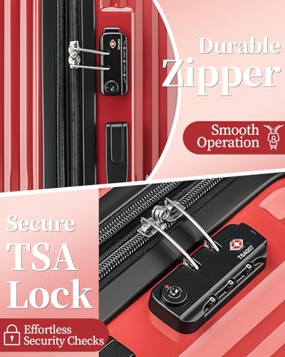 Luggage Sets 2 Piece Expandable Suitcases Set, 20/24Inch - color: GlossyRed, size: 2-piece(20"/24")