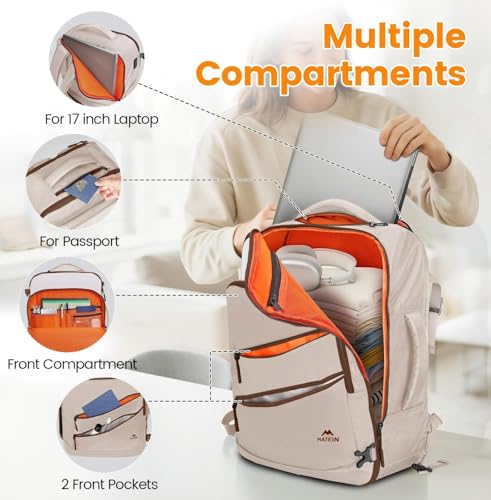 MATEIN Personal Item Travel Backpack, Carry on Bag with Electronics Case - color: Light Khaki, size: Large